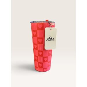 NWT Hydrapeak 22oz Insulated Tumbler Red Pink Checkered‎ Heart Pattern